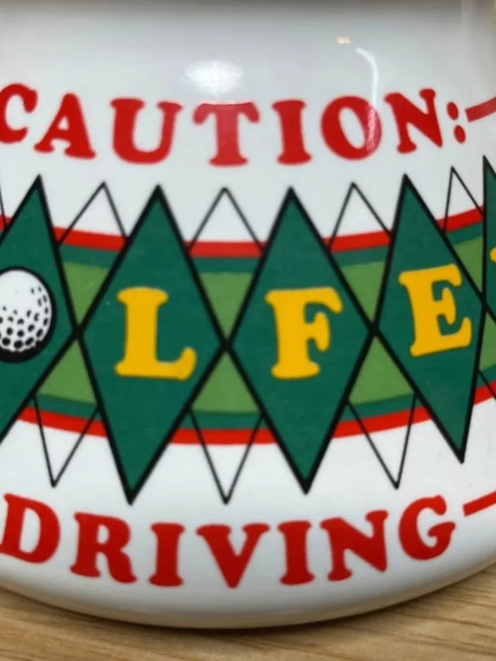 Vintage 80s 90s “Caution: Golfer Driving” Wide-Based Ceramic Coffee Mug 12oz
